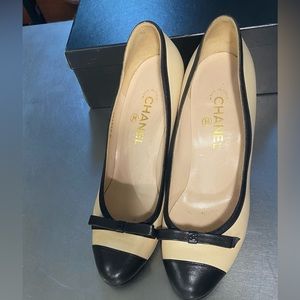 authentic nude and black Chanel heels